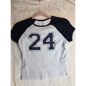 No Boundaries Juniors White Navy Blue 24 Baseball T Shirt Size M 8 10